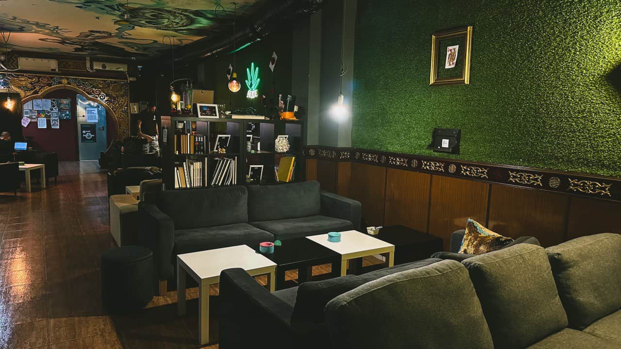 Cozy lounge zone in Alice cannabis club Valencia